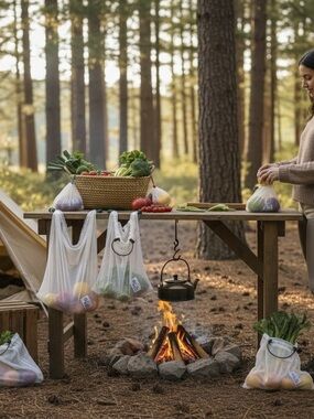 ORVIS White Mesh Camping or Produce Storage Bags - Set of 6